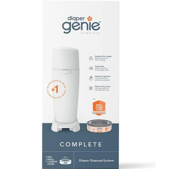 Diaper Genie Complete Diaper Pail (White) with Antimicrobial Odor Control - Picture 1 of 6